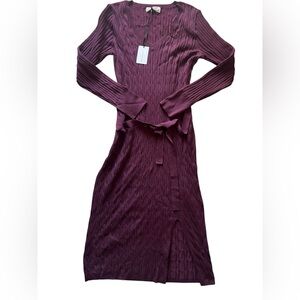 Lucky Brand Plum Cable Knit Belted V-Neck Sweater Dress | Large NWT
